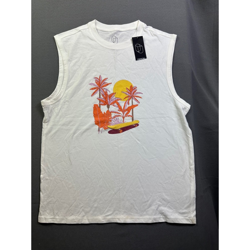 Original Use Men's Skater Palm Graphic Tank Top White Sleeveless Tee Size M NEW